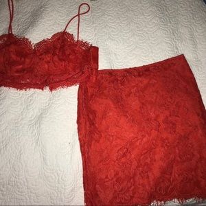 Lace red two piece